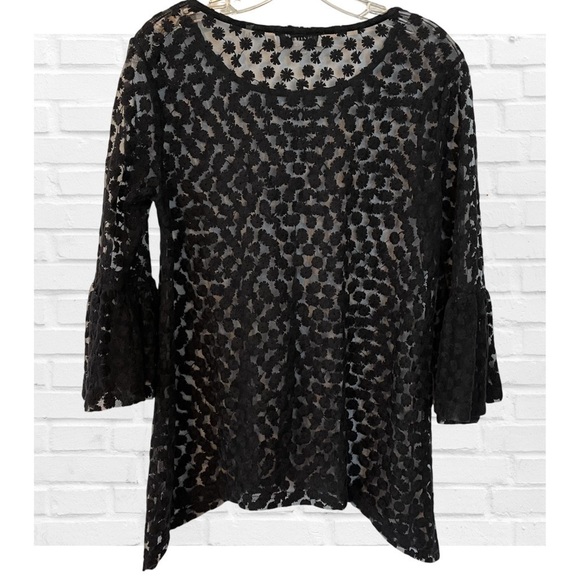 Simply Noelle Sheer Black Mesh Lace Fairy Bell Sleeve Whimsy Goth Small Medium - Picture 4 of 8